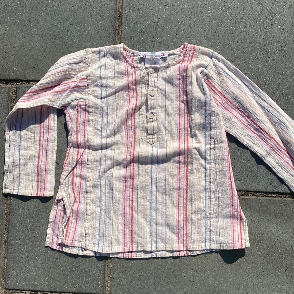 Bonpoint Cream Top with Pink and Blue Stripes